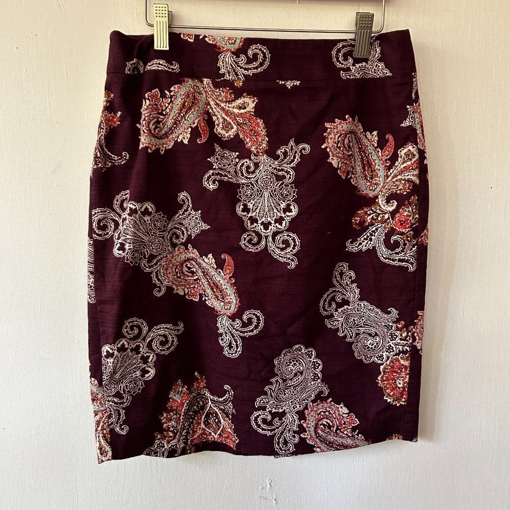 Ann Taylor‎ Pencil Skirt Womens 4 Petite Purple Floral Garden Forest Fairy Y2K